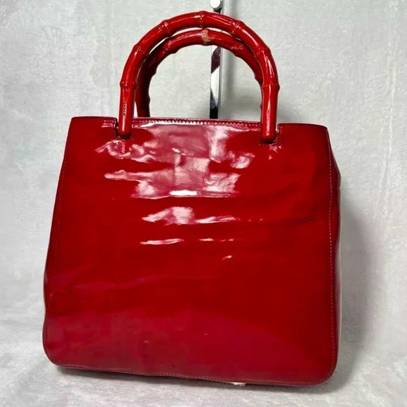 Authentic Gucci Bright Red Leather Handbag - bamboo line, very good condition ❤️ - Picture 2 of 12